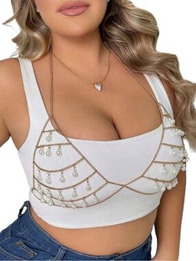 Plus Size Pearl Detail Hanging Neck Chain For Lingerie Accessory size XL